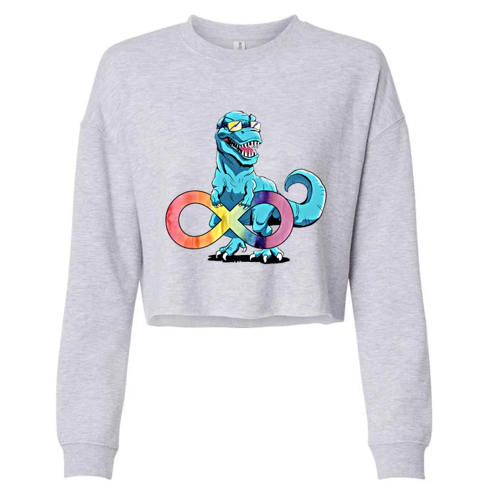 Autism Infinity Trex Dinosaur Funny Gift Cropped Pullover Crew