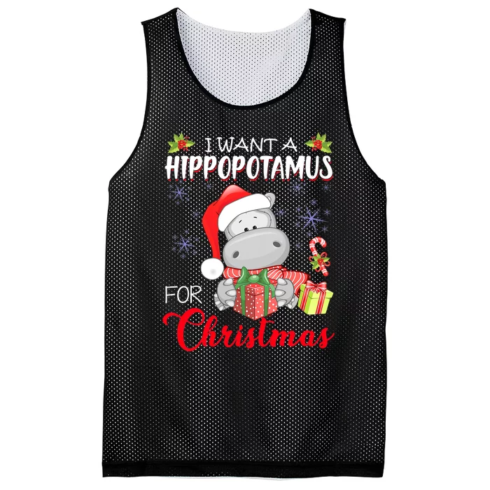 All I Want For Christmas Is Hippopotamus Cute Hippo Xmas Mesh Reversible Basketball Jersey Tank