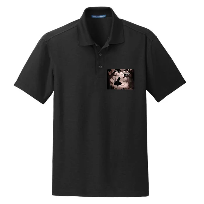 Alice In Wonderland Alice And Cheshire Cat Silhouette Dry Zone Grid Performance Polo