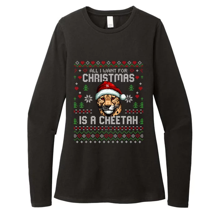 All I Want For Christmas Is A Cheetah Ugly Xmas Sweater Womens CVC Long Sleeve Shirt