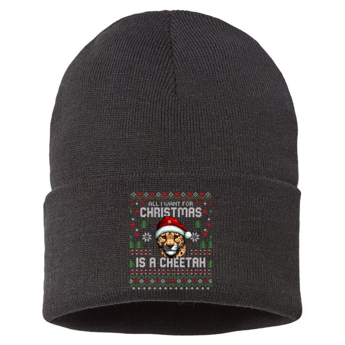 All I Want For Christmas Is A Cheetah Ugly Xmas Sweater Sustainable Knit Beanie