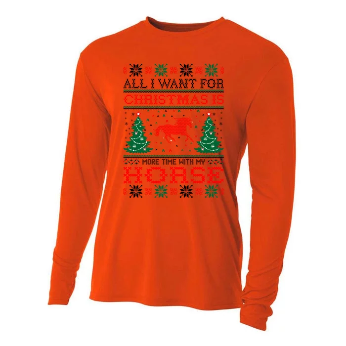 All I Want For Christmas More Time With Horse Gift Cooling Performance Long Sleeve Crew