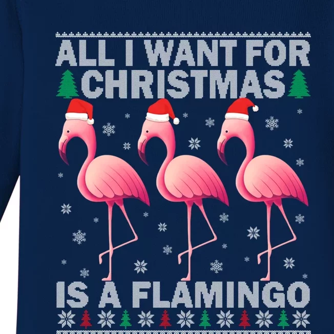 All I Want For Christmas Is A Flamingo Ugly Christmas Gift Baby Long Sleeve Bodysuit