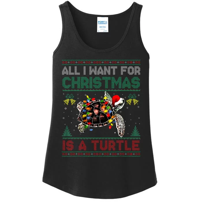 All I Want For Christmas Is A Sea Turtle Ugly Sweater Ladies Essential Tank