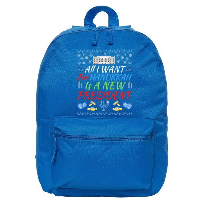 All I Want For Hanukkah Is A New President Fun Xmas Sweater Gift 16 in Basic Backpack