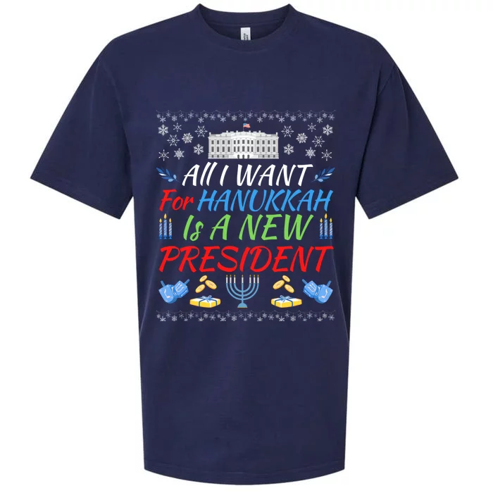 All I Want For Hanukkah Is A New President Fun Xmas Sweater Gift Sueded Cloud Jersey T-Shirt