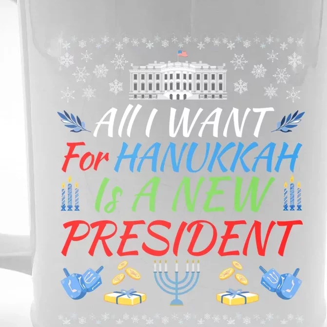 All I Want For Hanukkah Is A New President Fun Xmas Sweater Gift Front & Back Beer Stein