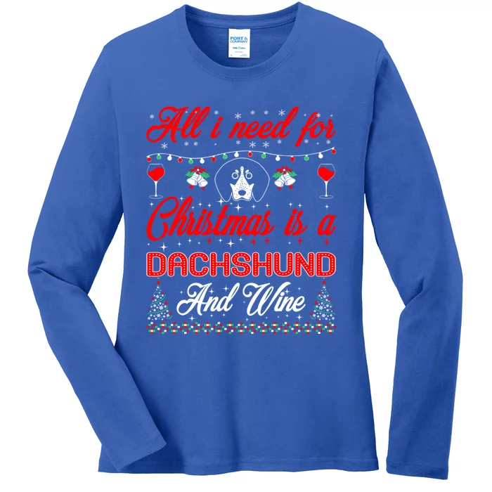 All I Want For Christmas Dachshund And Wine Gift Cute Gift Ladies Long Sleeve Shirt