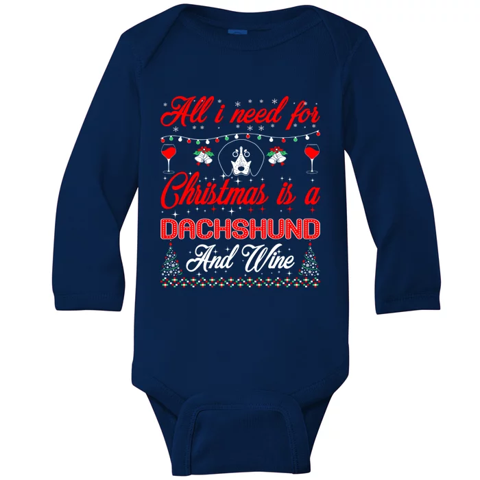 All I Want For Christmas Dachshund And Wine Gift Cute Gift Baby Long Sleeve Bodysuit