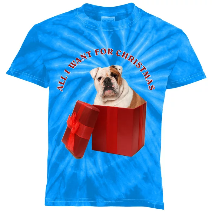 All I Want For Christmas English Bulldog Cool Gift Kids Tie-Dye T-Shirt