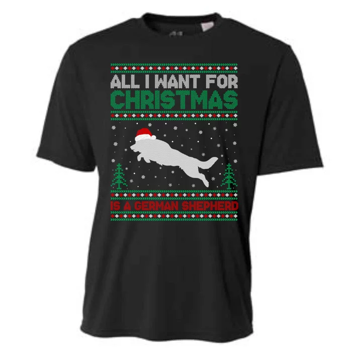 All I Want For Xmas Is A Ger Shepherd Dog Ugly Christmas Gift Cooling Performance Crew T-Shirt