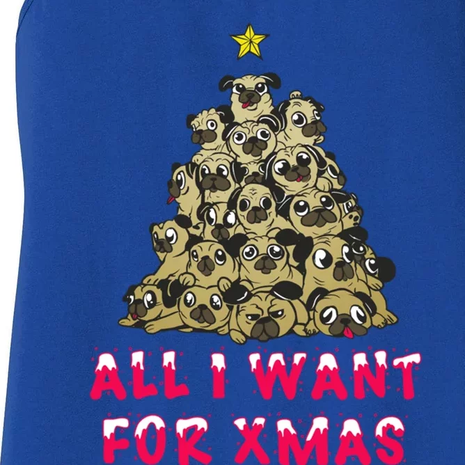 All I Want For Xmas Pugs For Christmas Pug Tree Star Gift Women's Racerback Tank