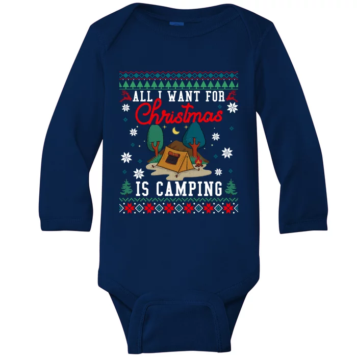 All I Want For Christmas Is Camping Ugly Xmas Sweater Funny Gift Baby Long Sleeve Bodysuit