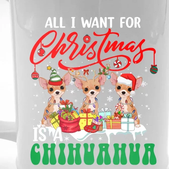 All I Want For Xmas Is A Chihuahua Three Santa Reindeer Dogs Gift Front & Back Beer Stein