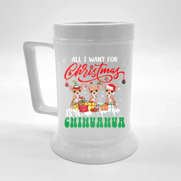 All I Want For Xmas Is A Chihuahua Three Santa Reindeer Dogs Gift Front & Back Beer Stein