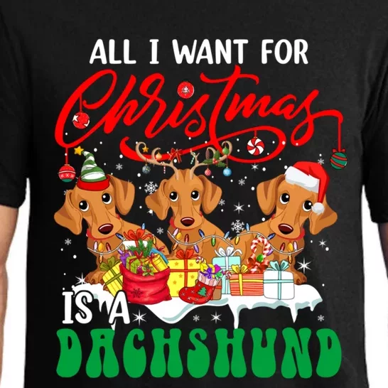 All I Want For Xmas Is A Dachshund Three Santa Reindeer Dogs Gift Pajama Set