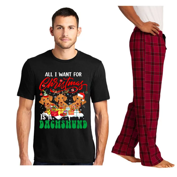 All I Want For Xmas Is A Dachshund Three Santa Reindeer Dogs Gift Pajama Set