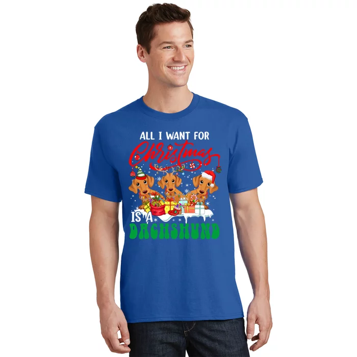 All I Want For Xmas Is A Dachshund Three Santa Reindeer Dogs Gift T-Shirt