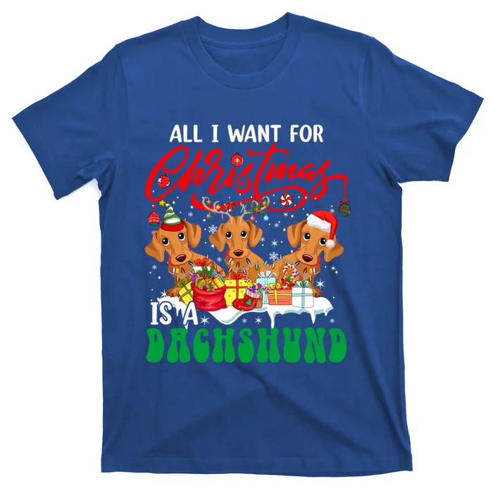 All I Want For Xmas Is A Dachshund Three Santa Reindeer Dogs Gift T-Shirt