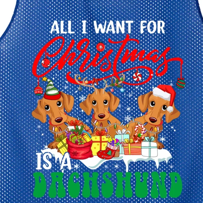 All I Want For Xmas Is A Dachshund Three Santa Reindeer Dogs Gift Mesh Reversible Basketball Jersey Tank