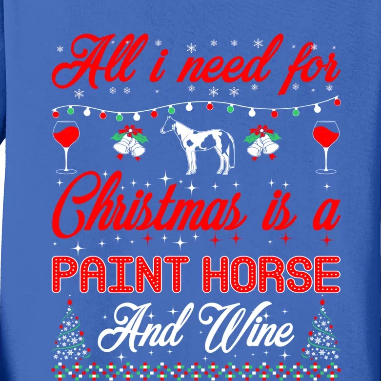 All I Want For Christmas Paint Horse And Wine Gift Kids Long Sleeve Shirt