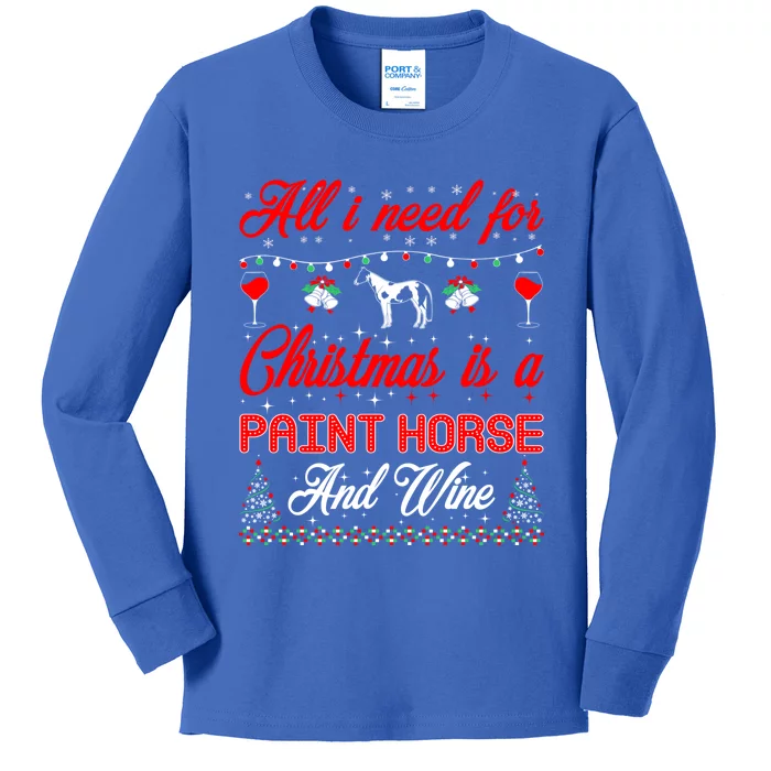 All I Want For Christmas Paint Horse And Wine Gift Kids Long Sleeve Shirt