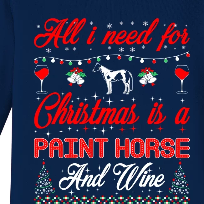 All I Want For Christmas Paint Horse And Wine Gift Baby Long Sleeve Bodysuit