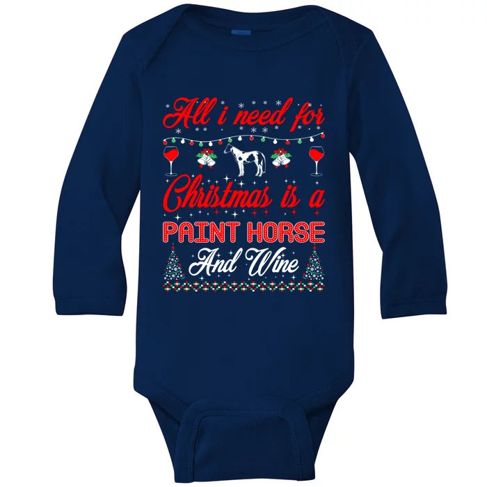 All I Want For Christmas Paint Horse And Wine Gift Baby Long Sleeve Bodysuit