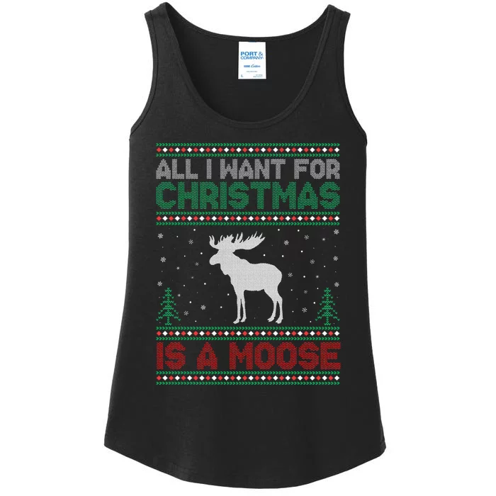 All I Want for Xmas is a Moose Ugly Christmas Sweater Ladies Essential Tank