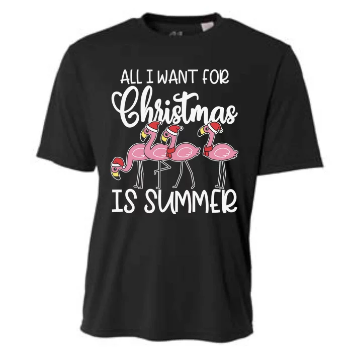 All I Want For Christmas In July Summer Flamingo Xmas Gift Cooling Performance Crew T-Shirt