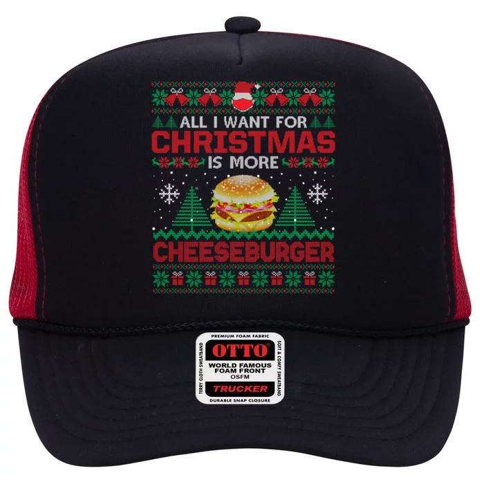 All I Want Is More Cheeseburger Christmas Pajama Party Gift High Crown Mesh Trucker Hat