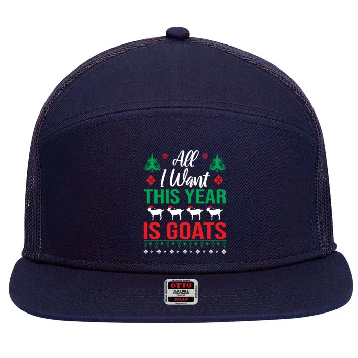 All I Want This Year Is Goats Funny Christmas 7 Panel Mesh Trucker Snapback Hat