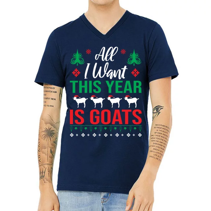 All I Want This Year Is Goats Funny Christmas V-Neck T-Shirt