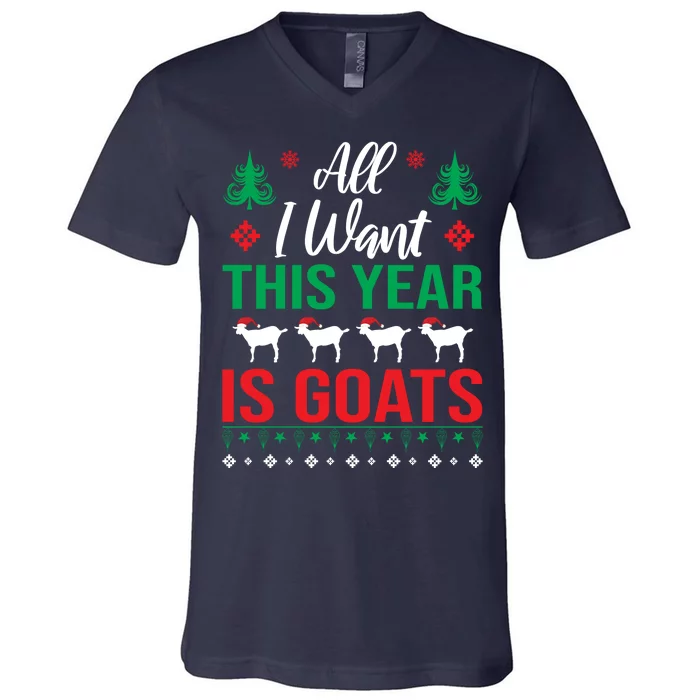 All I Want This Year Is Goats Funny Christmas V-Neck T-Shirt