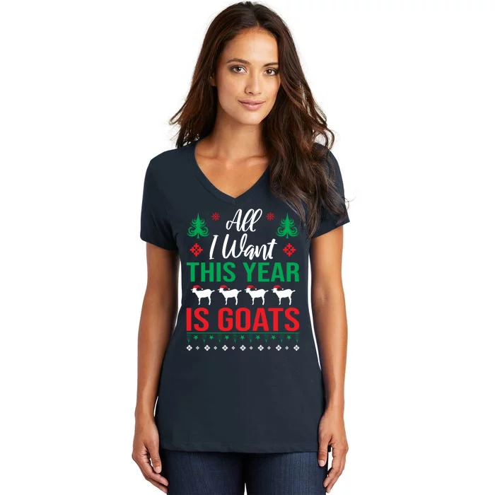 All I Want This Year Is Goats Funny Christmas Women's V-Neck T-Shirt