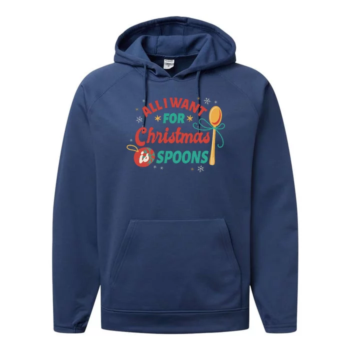 All I Want For Christmas Is Spoons Funny Performance Fleece Hoodie