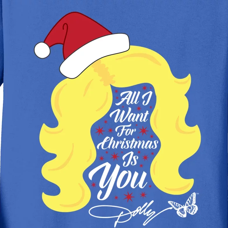 All I Want Christmas Dolly Wig Gift Kids Long Sleeve Shirt