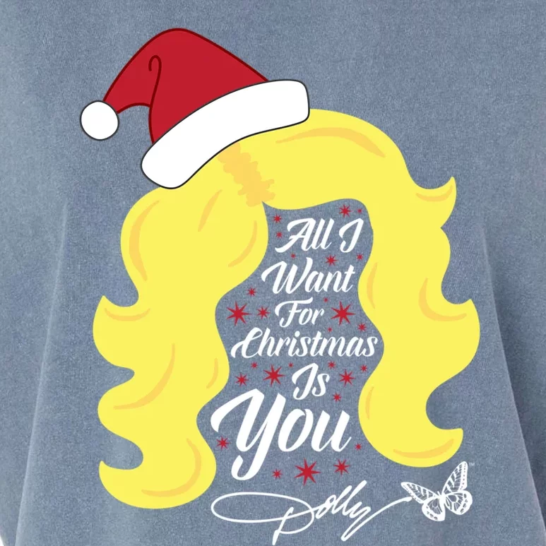 All I Want Christmas Dolly Wig Gift Garment-Dyed Women's Muscle Tee