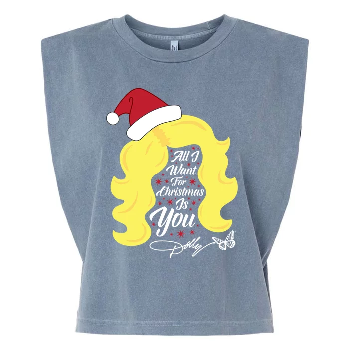 All I Want Christmas Dolly Wig Gift Garment-Dyed Women's Muscle Tee