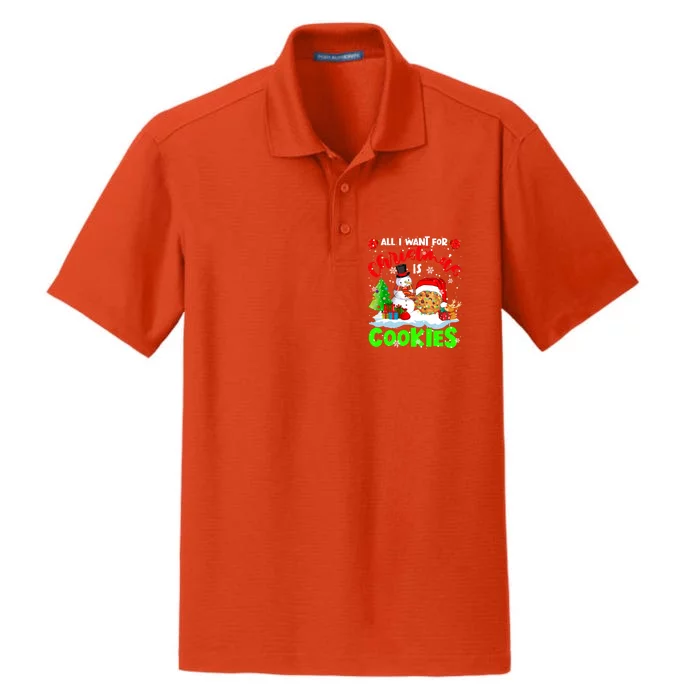 All I Want For Christmas Is Cookies Santa Cookie Snow Gift Dry Zone Grid Performance Polo