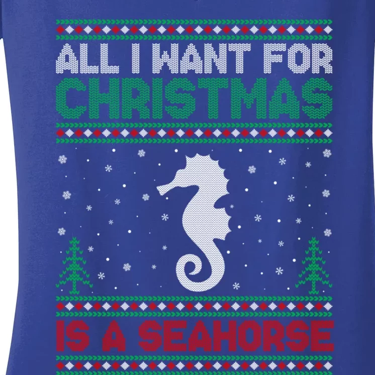 All I Want For Xmas Is A Seahorse Ugly Christmas Sweater Gift Women's V-Neck T-Shirt