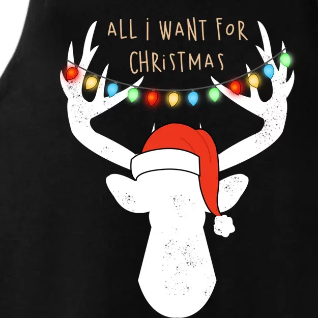 All I Want For Christmas Deer With Santa Hat Hunting Gift Ladies Tri-Blend Wicking Tank