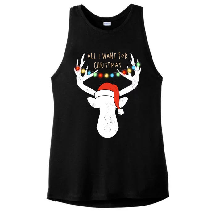 All I Want For Christmas Deer With Santa Hat Hunting Gift Ladies Tri-Blend Wicking Tank