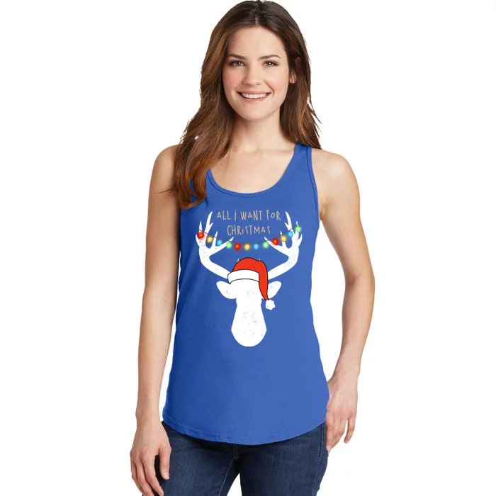 All I Want For Christmas Deer With Santa Hat Hunting Gift Ladies Essential Tank