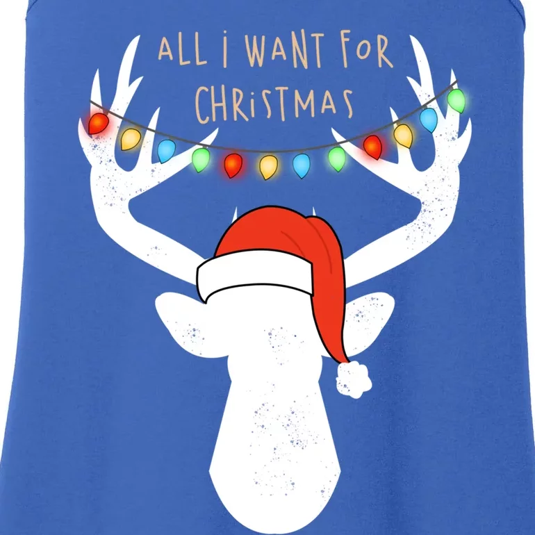 All I Want For Christmas Deer With Santa Hat Hunting Gift Ladies Essential Tank