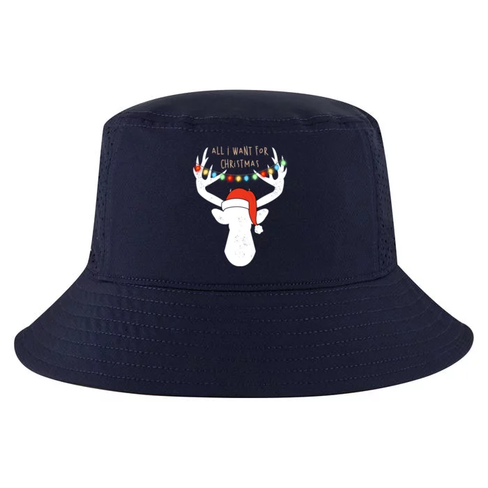 All I Want For Christmas Deer With Santa Hat Hunting Gift Cool Comfort Performance Bucket Hat