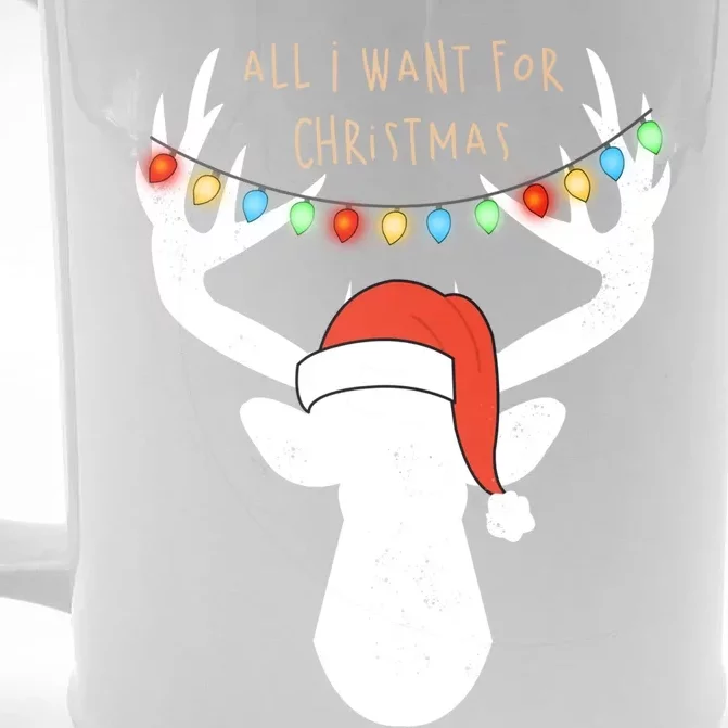 All I Want For Christmas Deer With Santa Hat Hunting Gift Front & Back Beer Stein