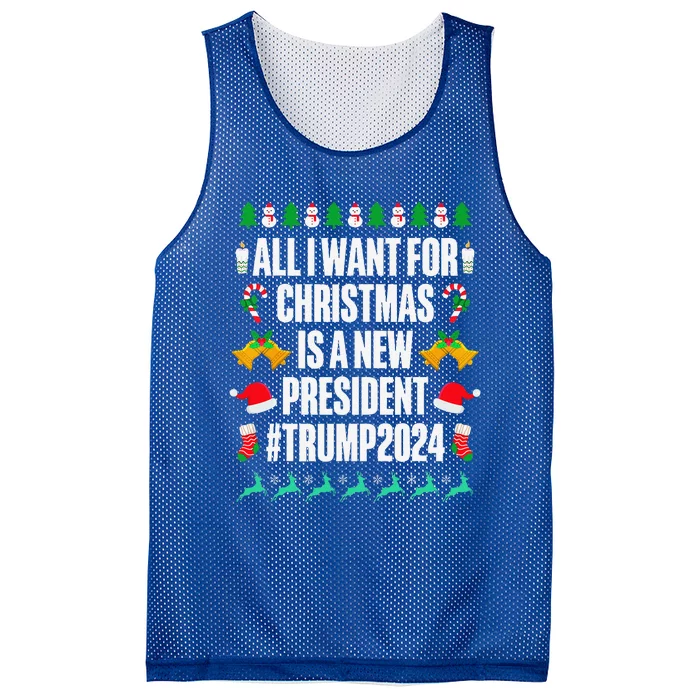 All I Want For Christmas Is A New President Trump 2024 Xmas Mesh Reversible Basketball Jersey Tank