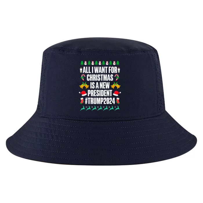 All I Want For Christmas Is A New President Trump 2024 Xmas Cool Comfort Performance Bucket Hat