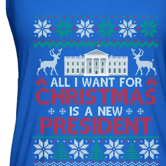 All I Want For Christmas Is A New President Funny Xmas Pjs Gift Ladies Essential Flowy Tank